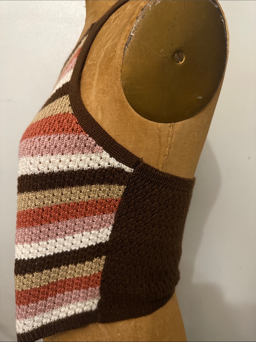 Striped Knit Halter Sweater Tank in Brown, Pink, Cream - Picture 2 of 6